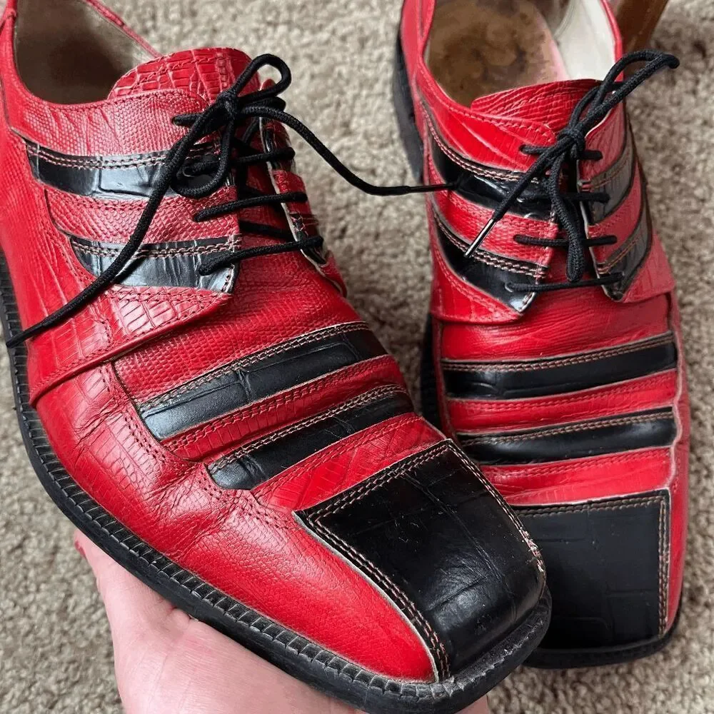 VTG 80s 90s Fortune from Liberty Red Black Reptile Leather Shoes Men’s 10